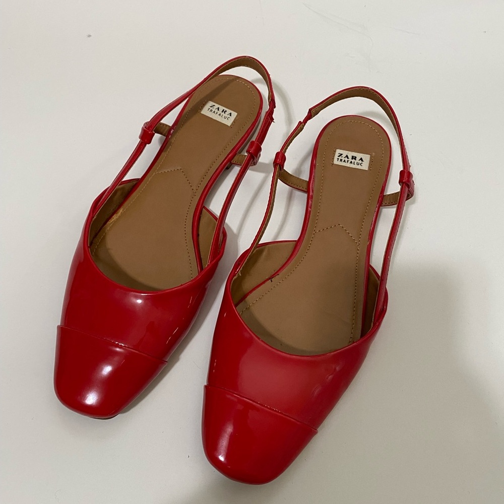 Zara Vibrant Red Slingback Flats